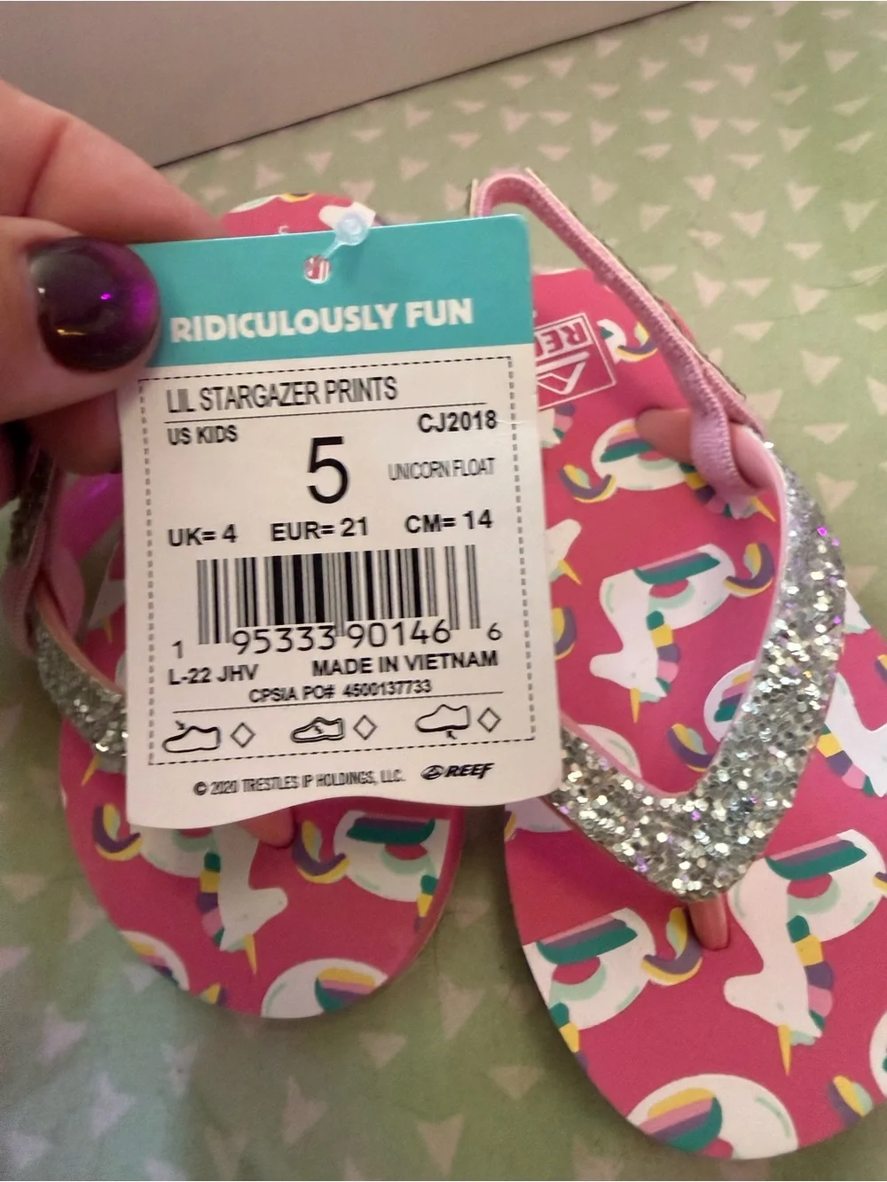 Reef Kids Pink Unicorn Glitter Thong Sandals